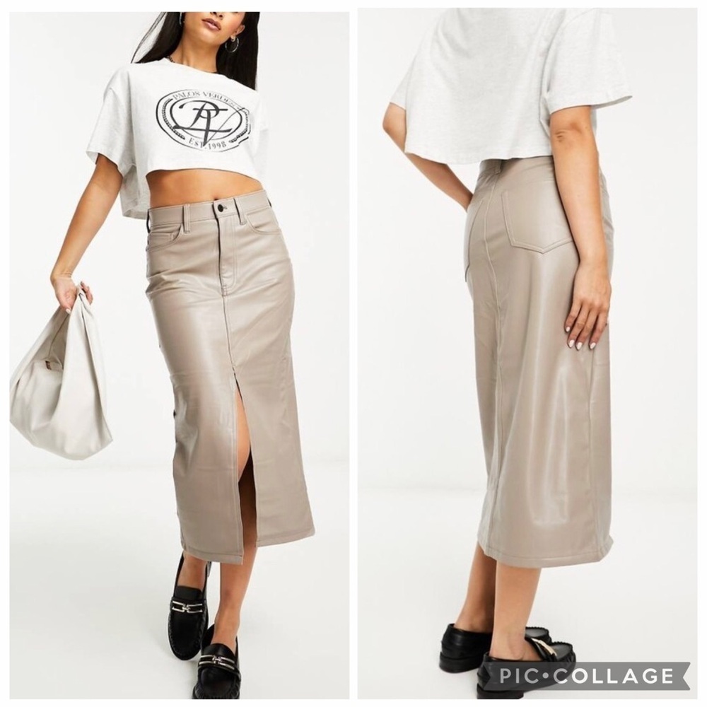 NWT Abercrombie & Fitch 90's Grunge Faux Leather Midi Skirt Front Slit Size 34